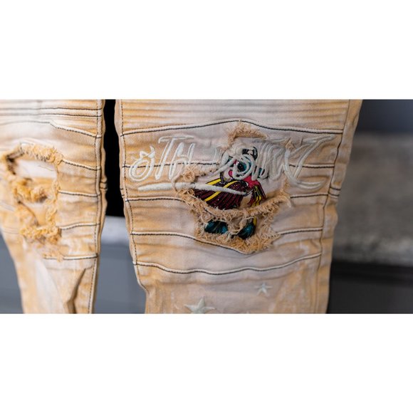 8IGHTH DSTRKT Graphic Tan Moto Jeans 40X34 - Picture 5 of 8